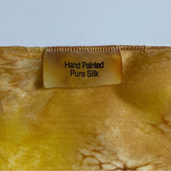 Vintage Handpainted Silk Scarf Signed  Parrots Exotic Birds Gold Blue EUC Green - Picture 15 of 16